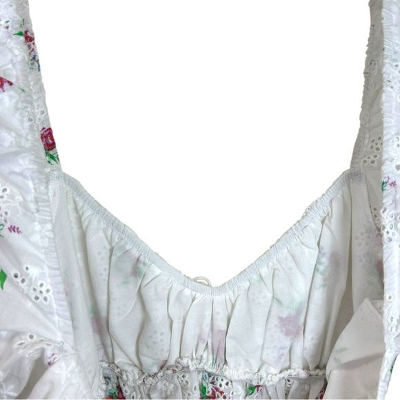 For Love & Lemons - Women’s ‘Tarte’ Eyelet Smocked Mini Dress - White, Small - Picture 5 of 16
